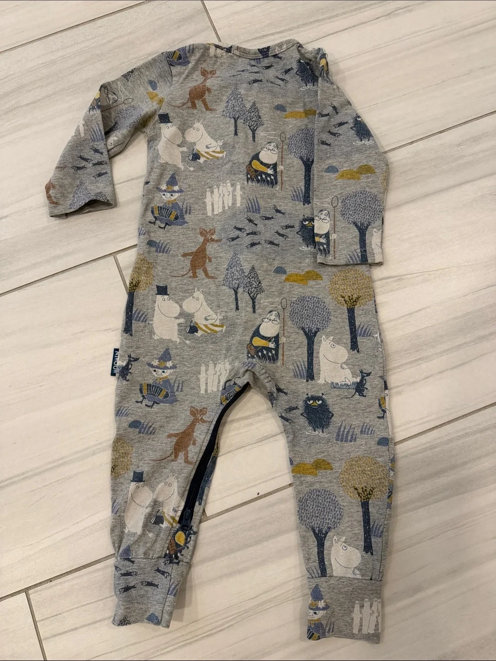Moomin Characters Printed Kids Zip-One Piece Long Sleeve Cotton Bodysuit Size 74